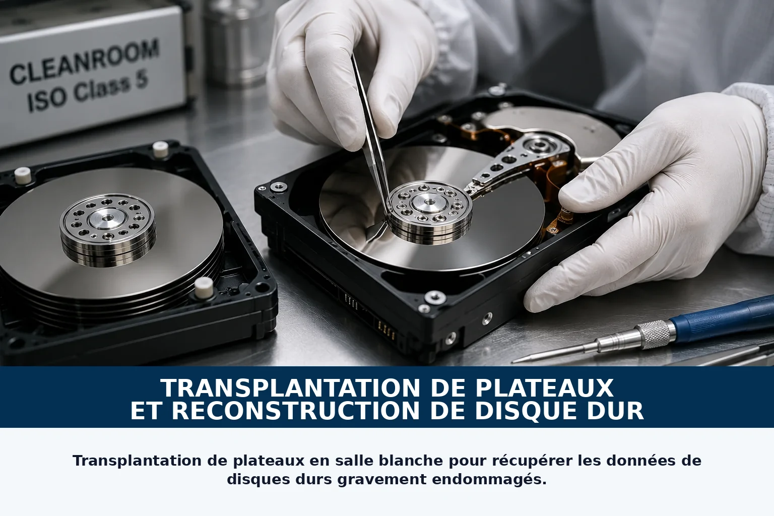 Transplantation de plateaux de disque dur en laboratoire à Montréal