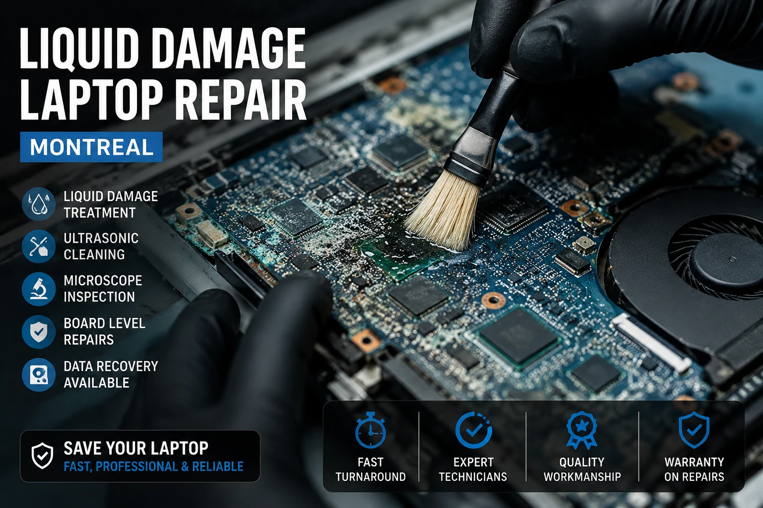 Laptop liquid damage repair Montreal
